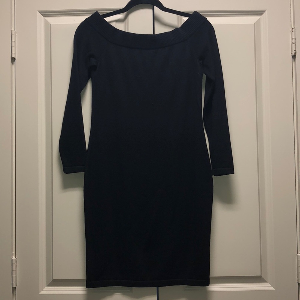 Black Off the Shoulder Sweater Dress